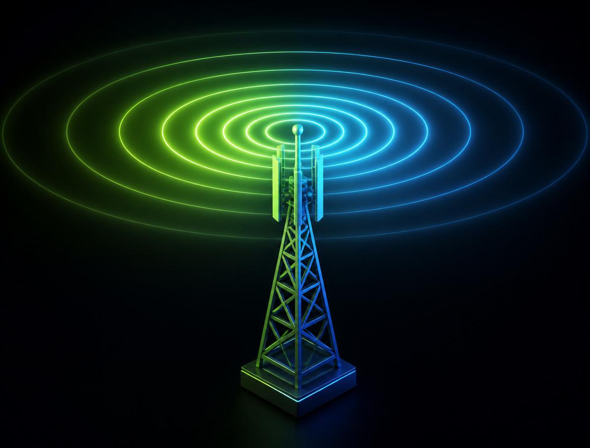 Wireless tower radiating signal rings